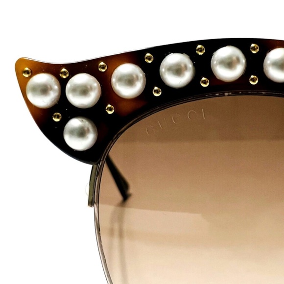Gucci GG0212S 002 Cat Eye Havana Gold Pearl Accents Sunglasses main image 6